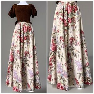 Vintage Hopeless Romantic Victorian Style Cotton Floral Maxi Skirt Sz M